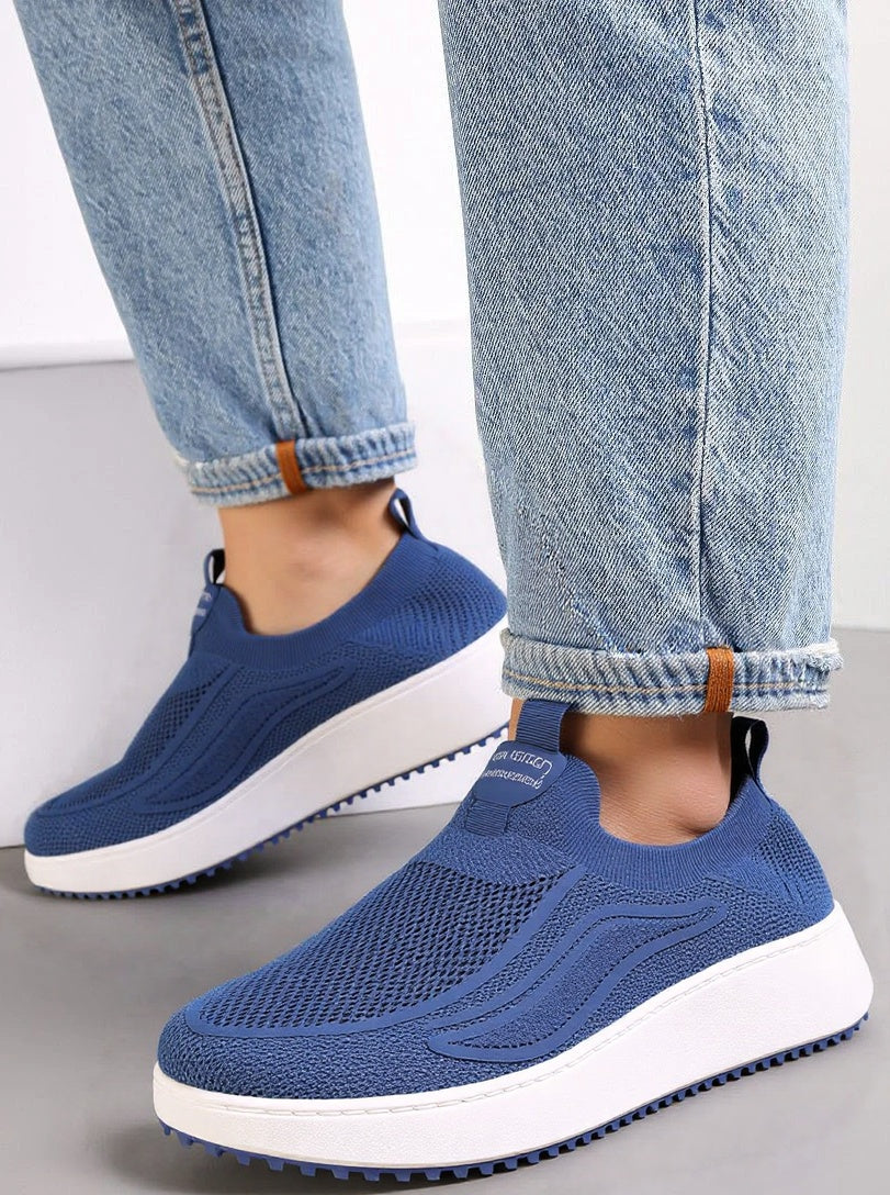 Denim Blue Comfortable Slip On Knit Trainers