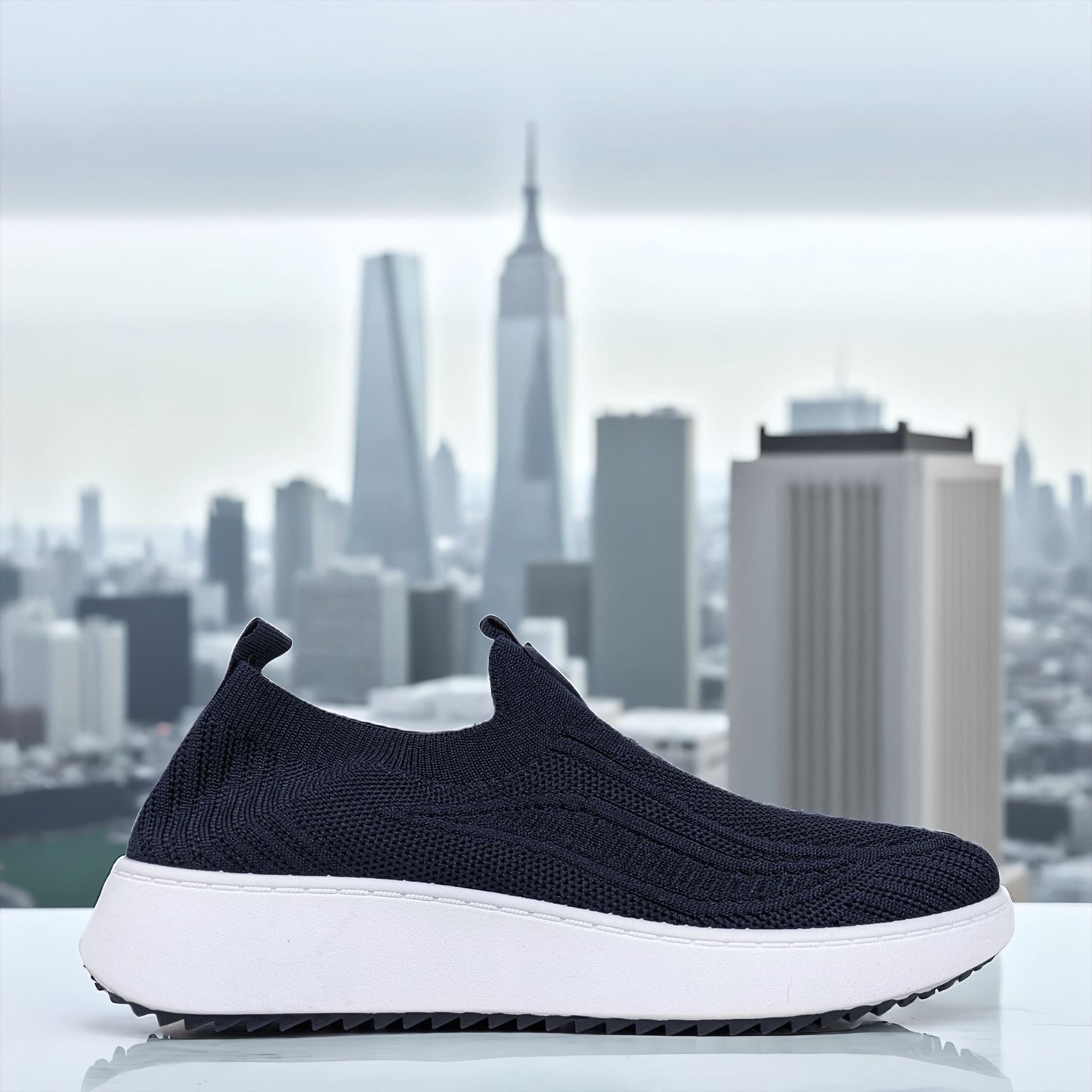 Navy Comfortable Slip On Knit Trainers