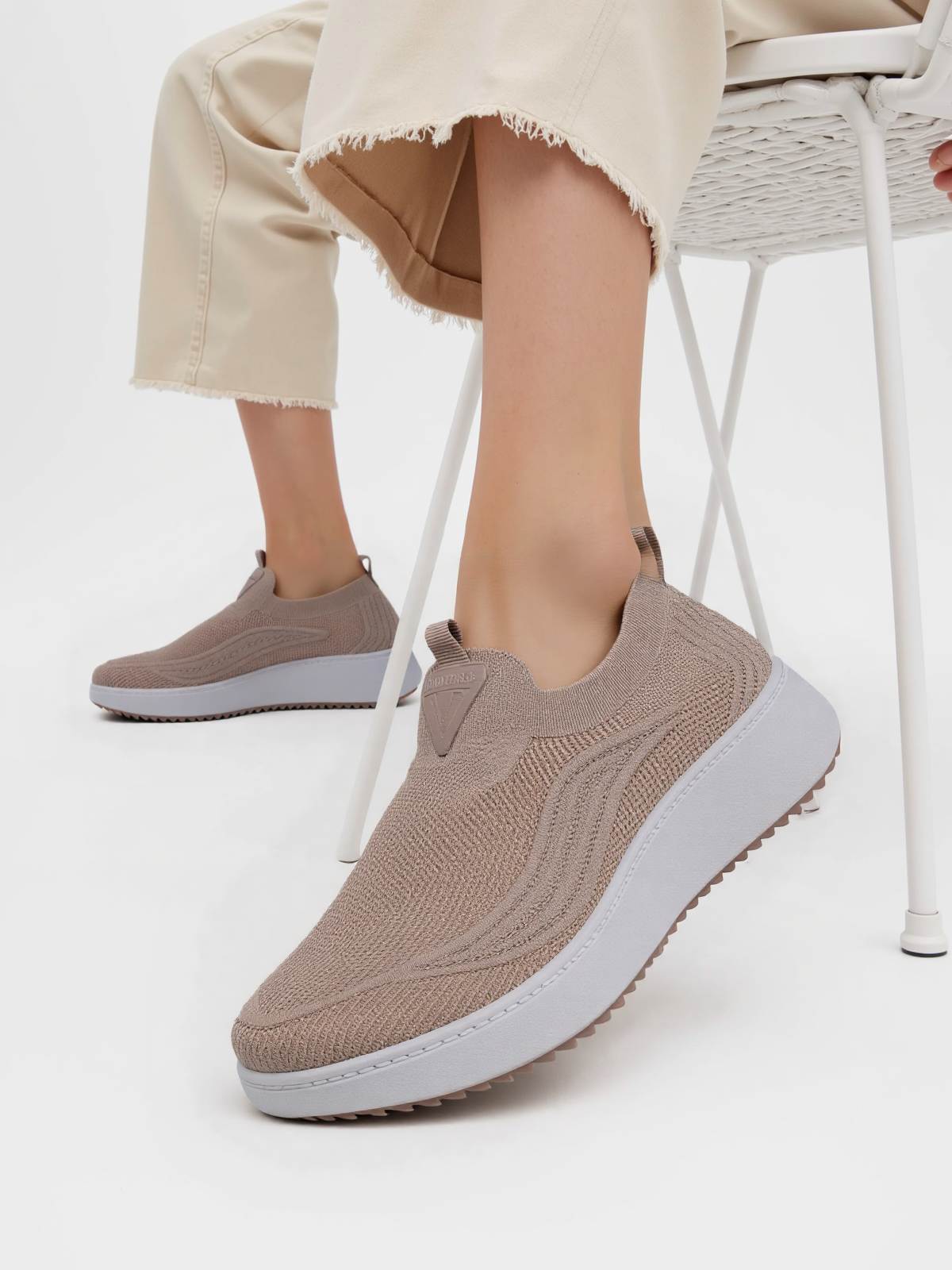 Pink Comfortable Slip On Knit Trainers