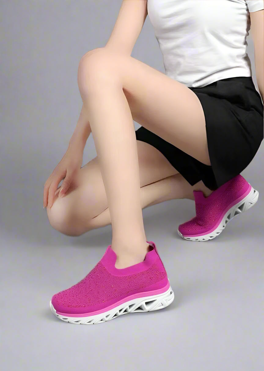 Pink Diamante Comfortable Slip On Trainers