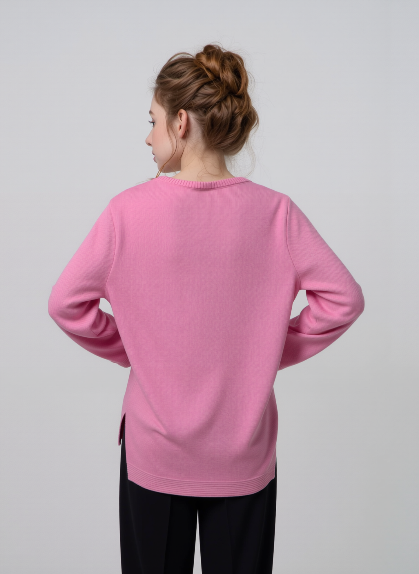 Pink Round Neck Button Pocket Cardigan