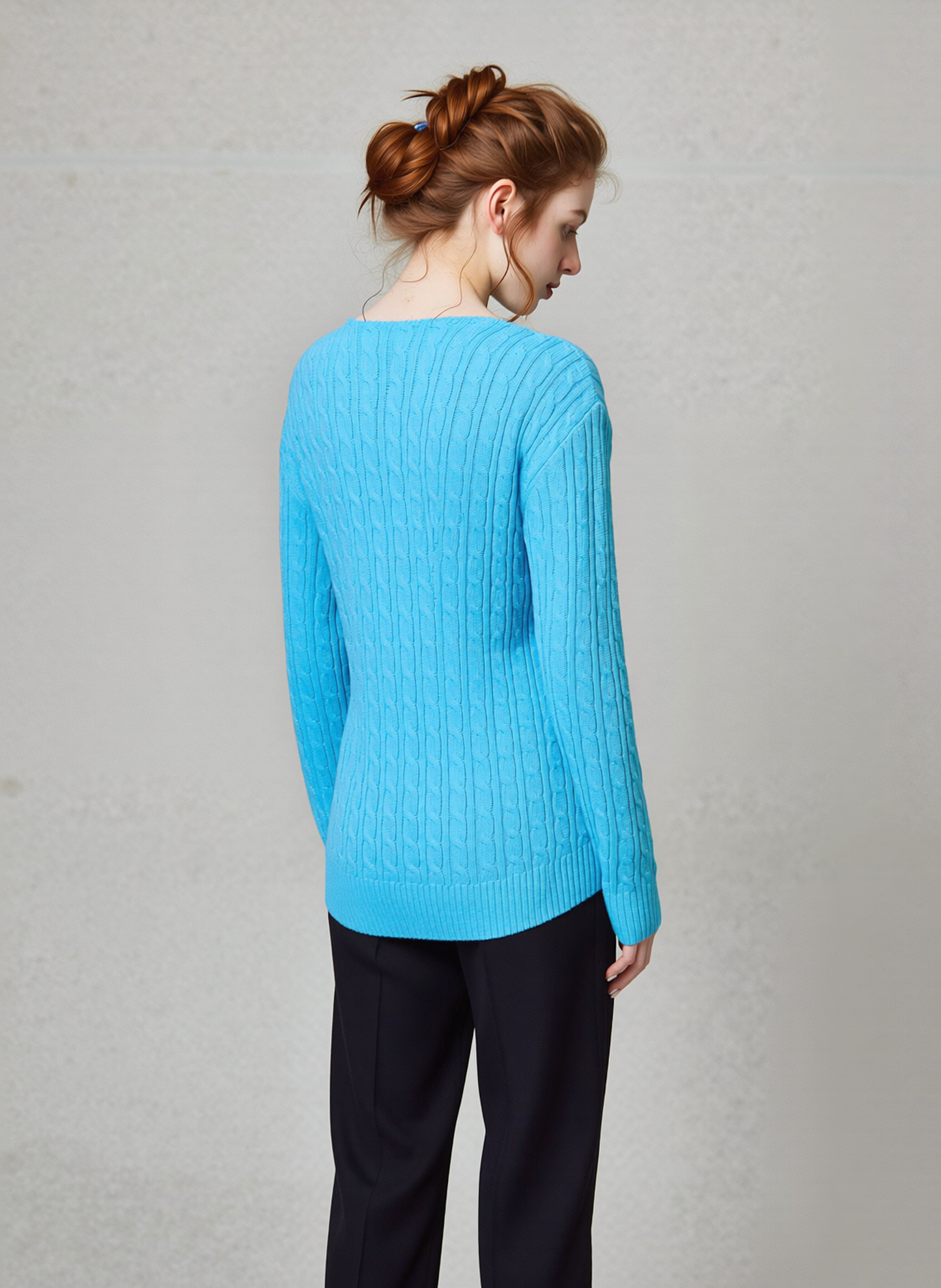 Turquoise V-Neck Cable Knit Jumper