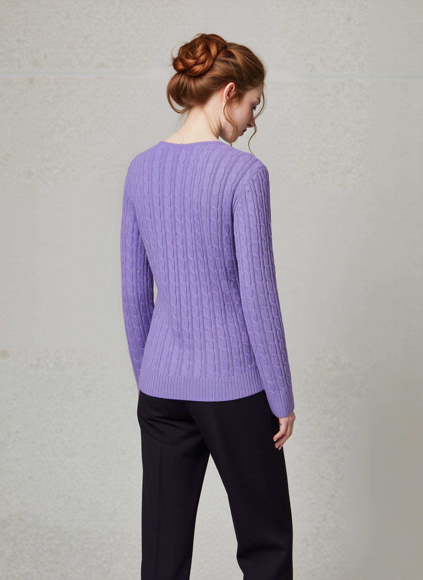 Lavender V-Neck Cable Knit Jumper
