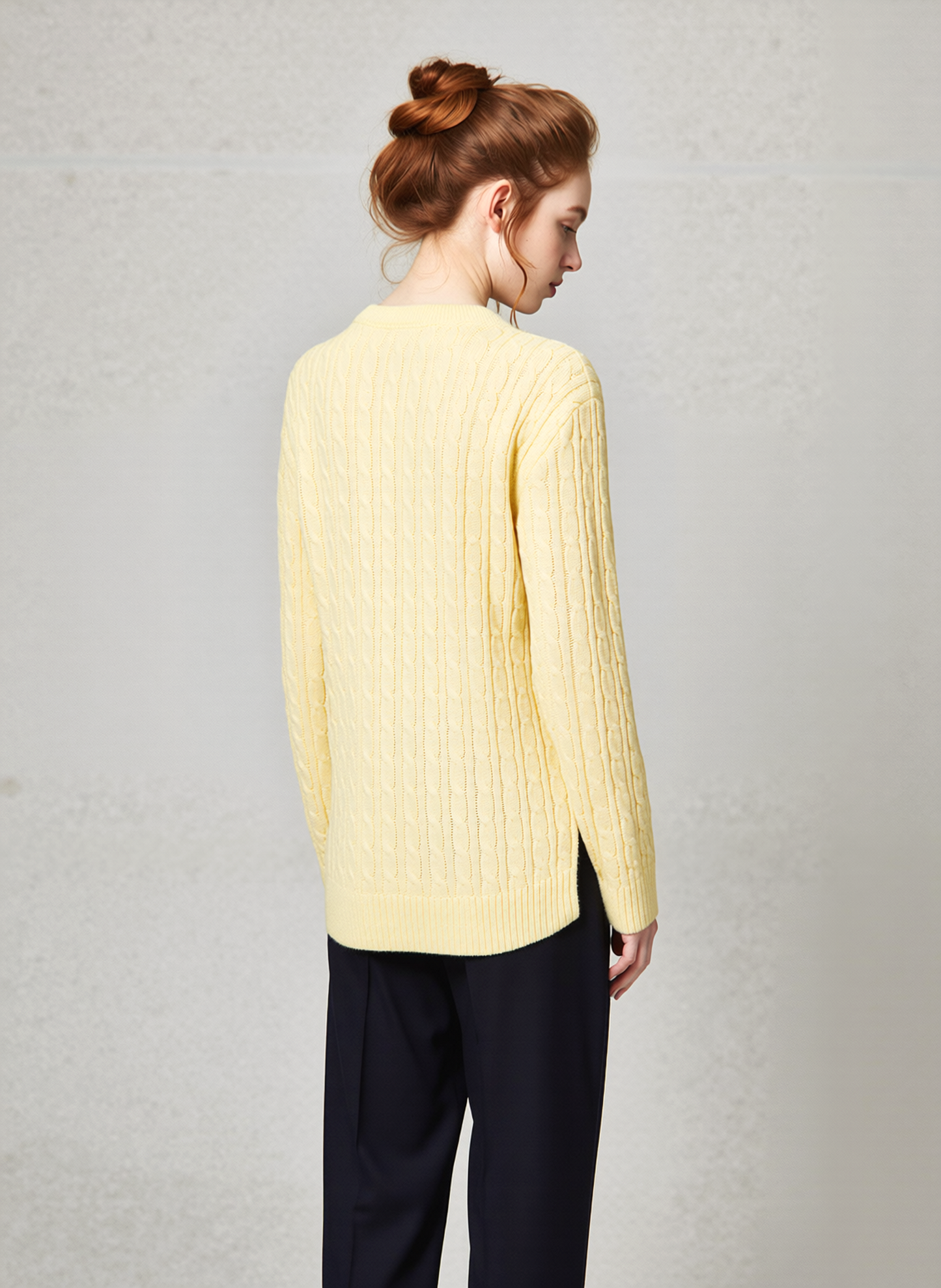 Yellow Round Neck Cable Knit Jumper
