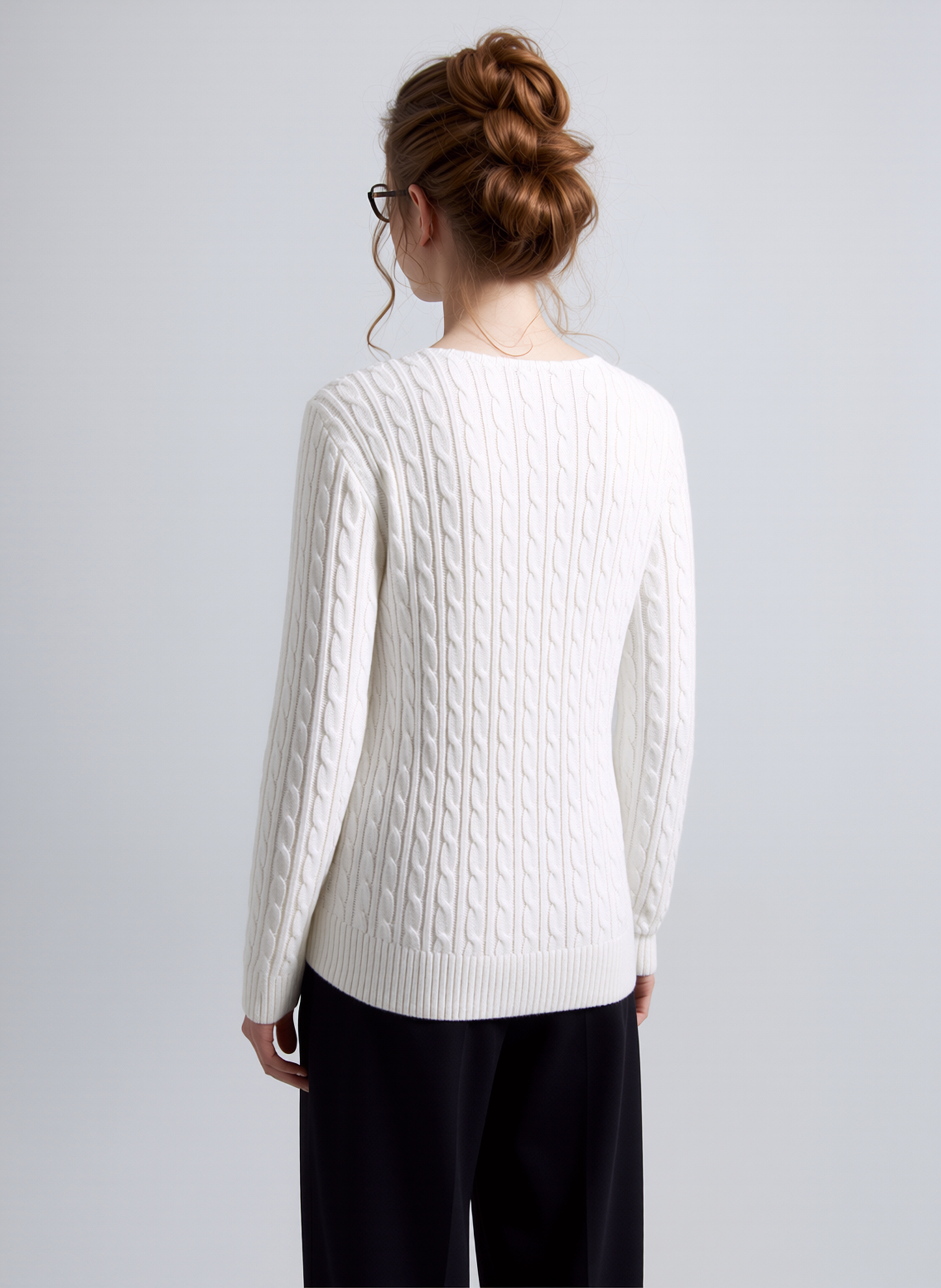 White V-Neck Cable Knit Jumper