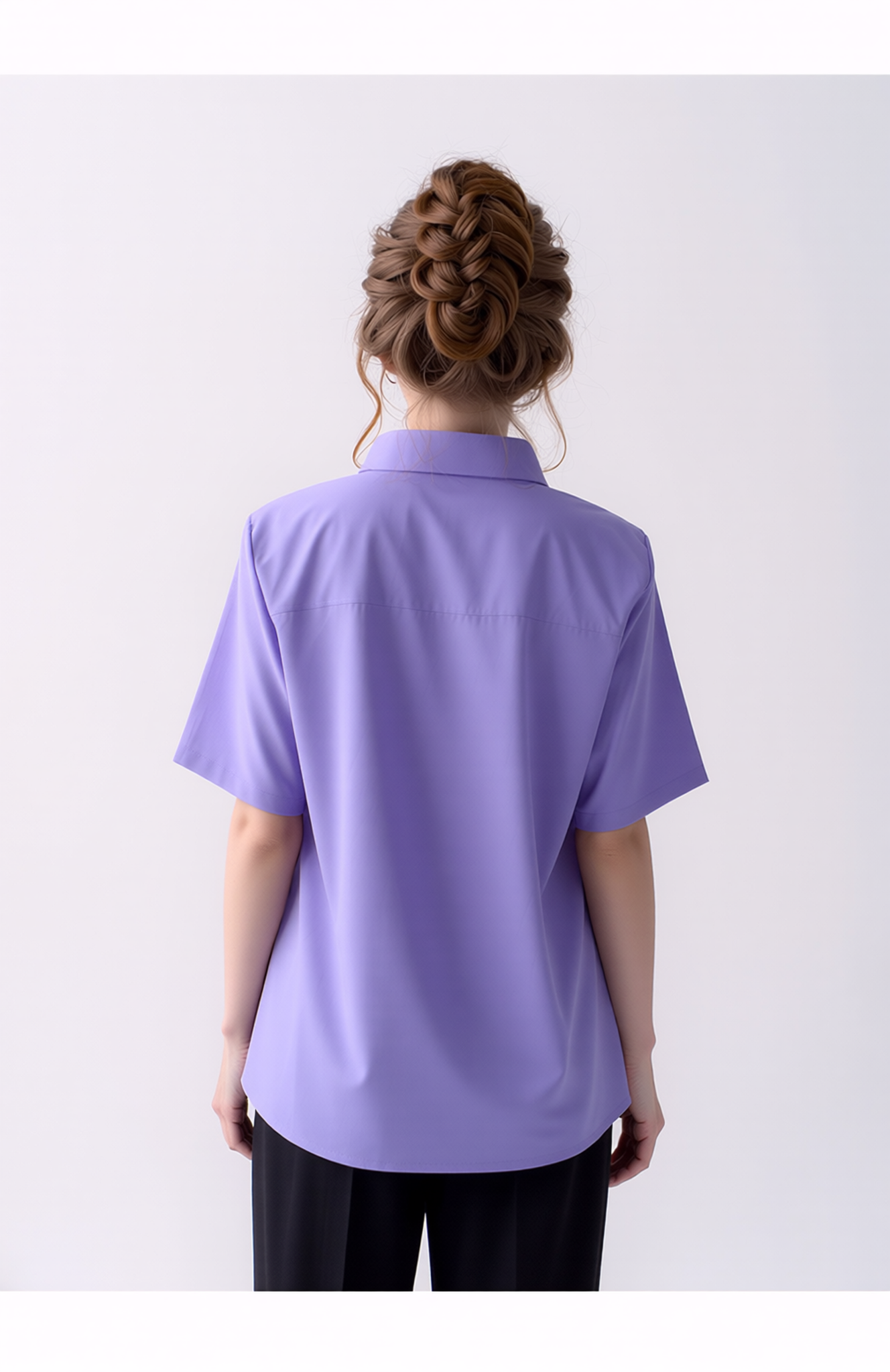 Lavender Collar Button Up Short Sleeve Blouse Top