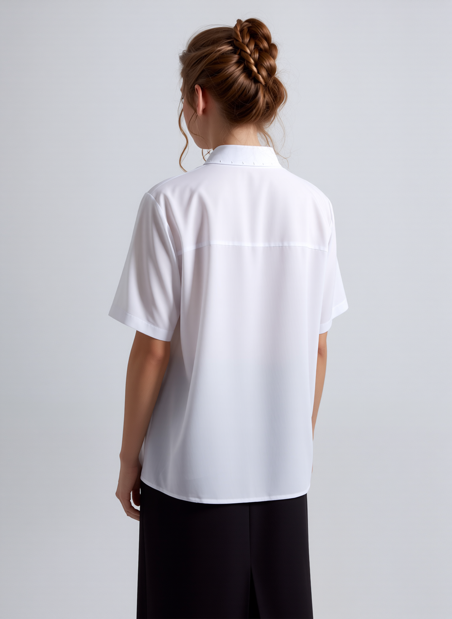 White Collar Button Up Short Sleeve Blouse Top