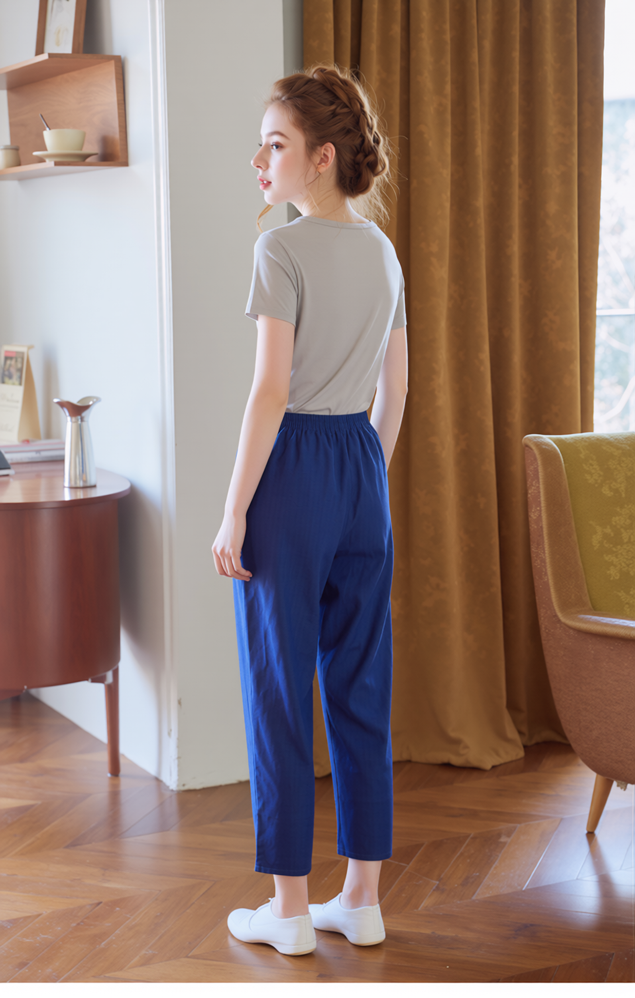 Blue Denim Cropped Cotton Trouser