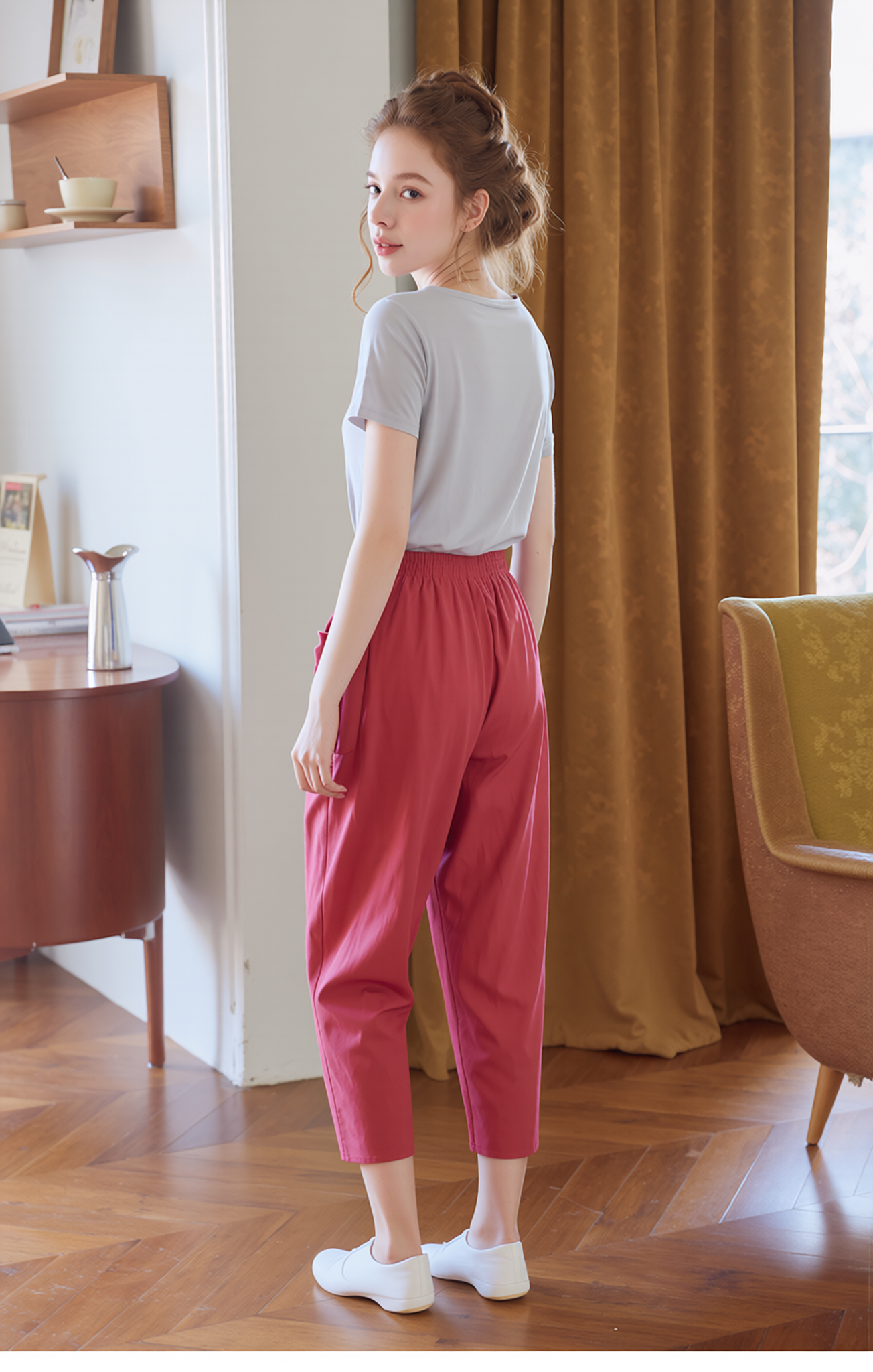Coral Cropped Cotton Trouser