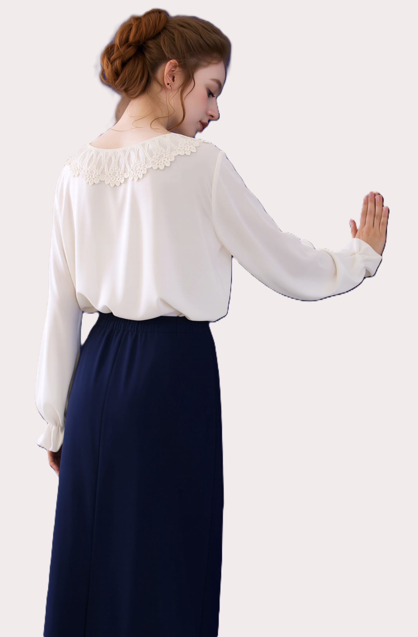Navy Elasticated Straight Skirt