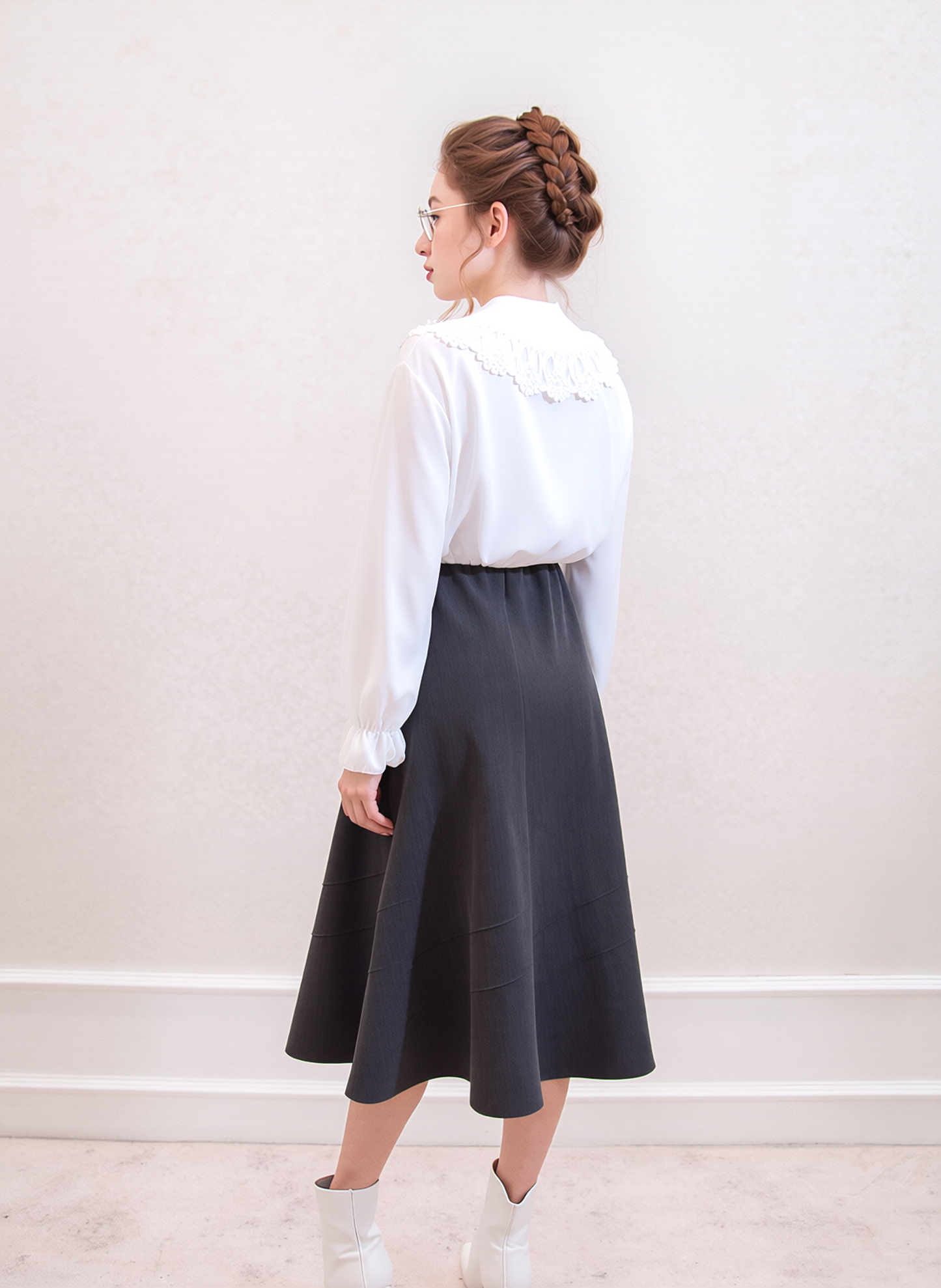 Grey Lined Elasticated A-Line Skirt