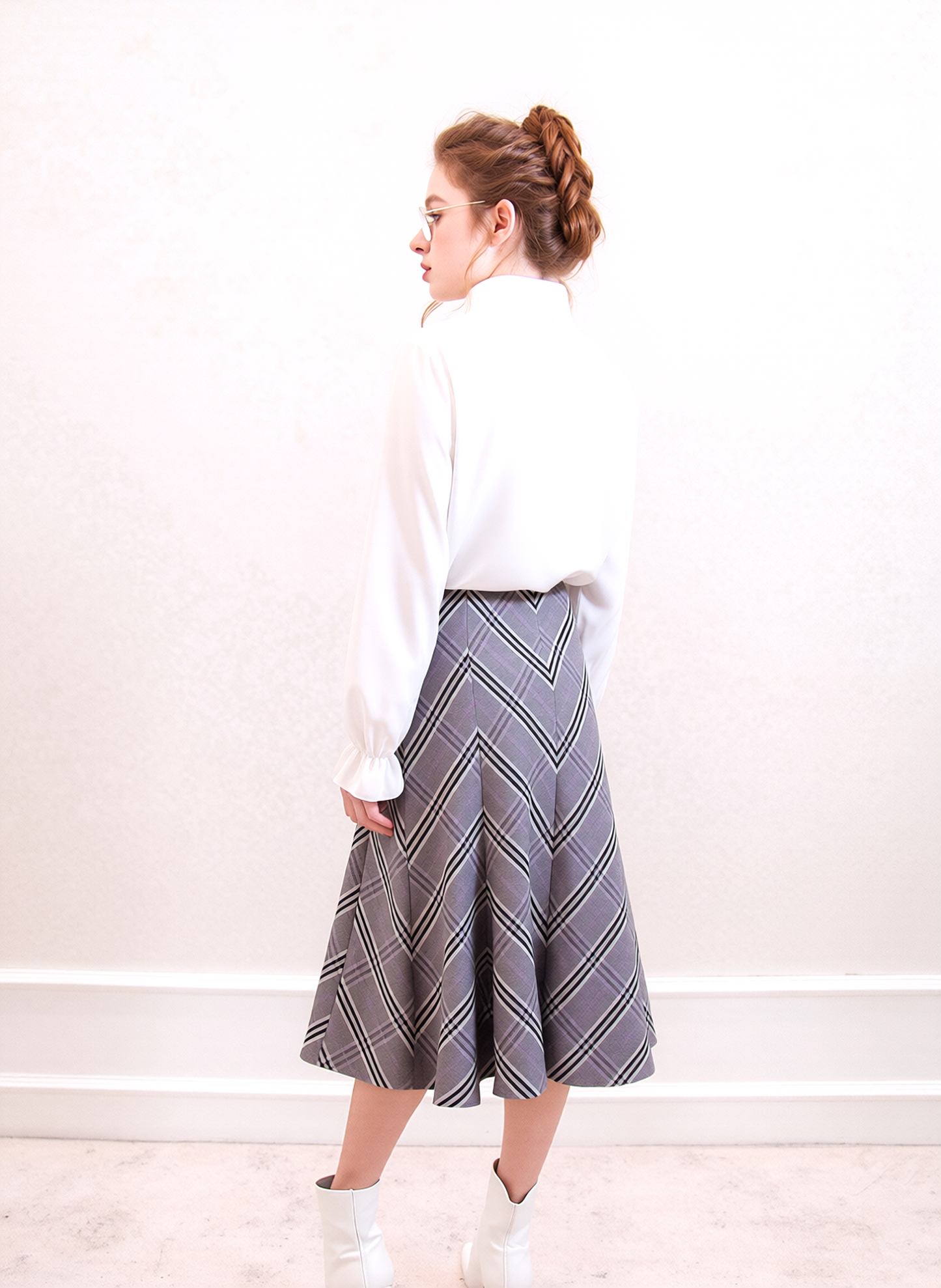 Grey Elasticated Lined A-Line Checked Skirt