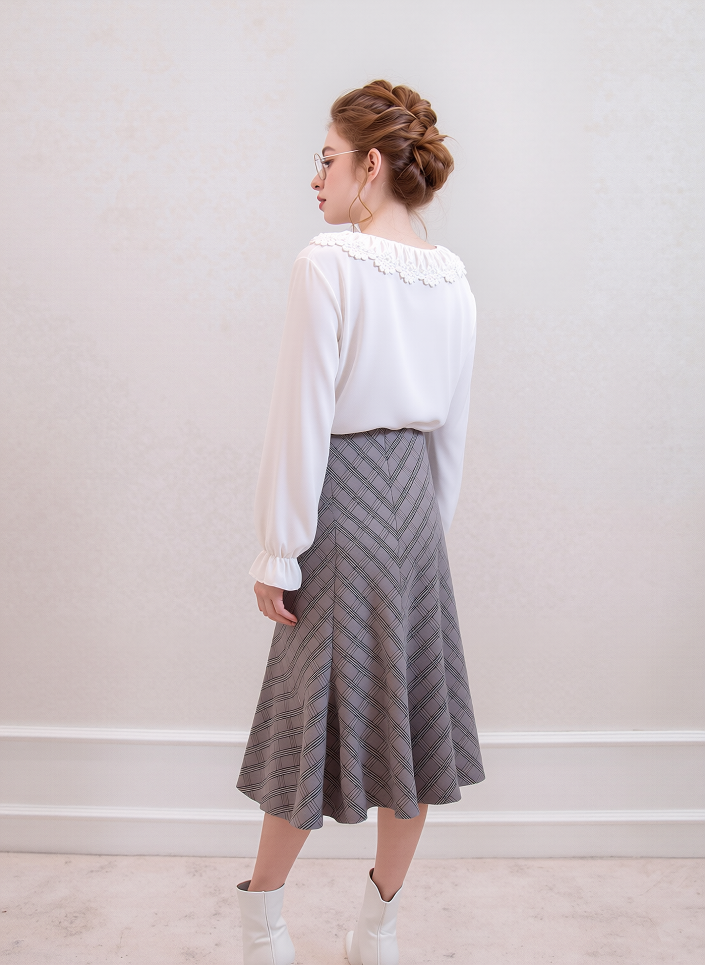 Pink Elasticated Lined A-Line Diamond Checked Skirt
