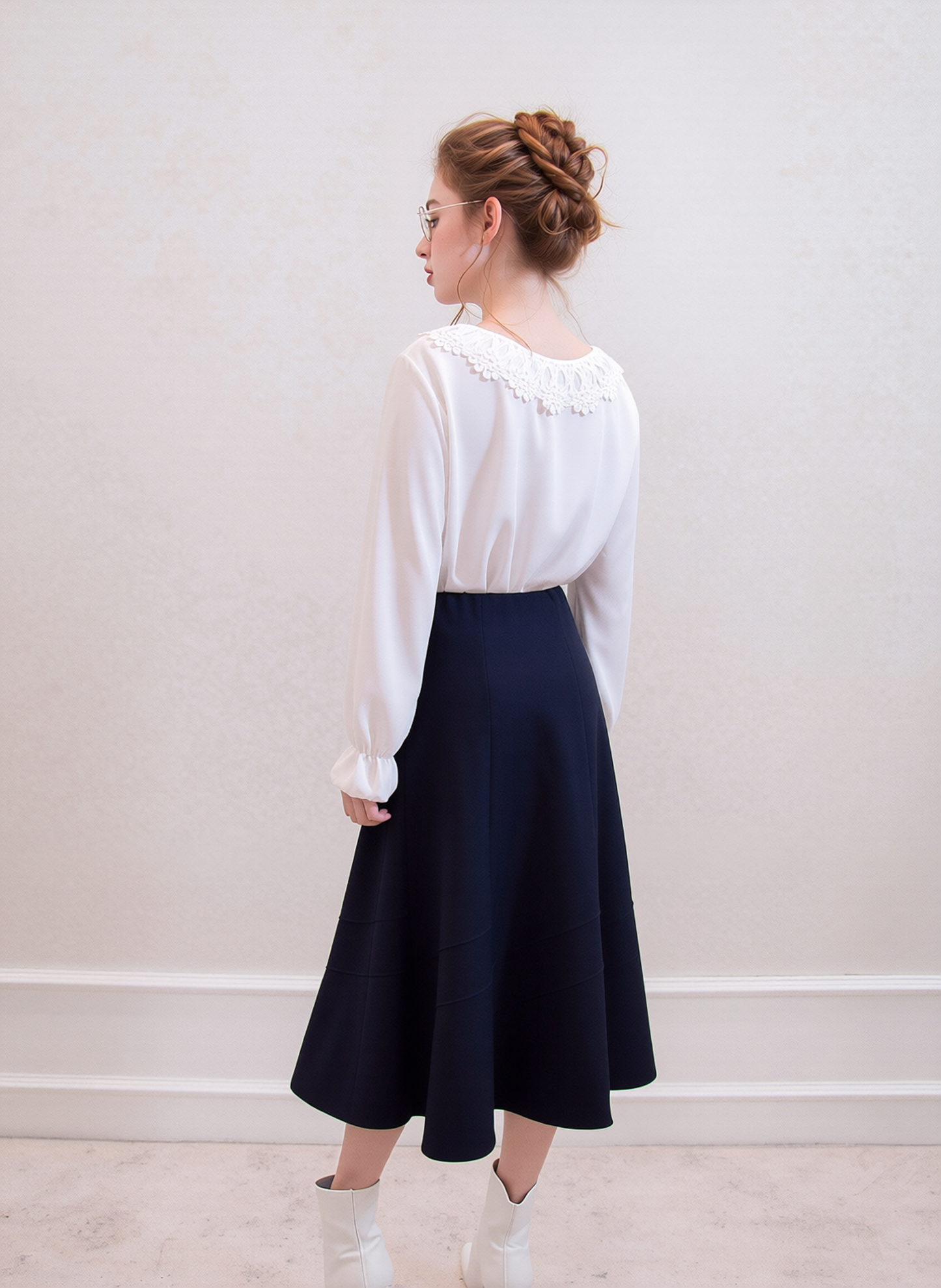 Navy Lined Elasticated A-Line Skirt
