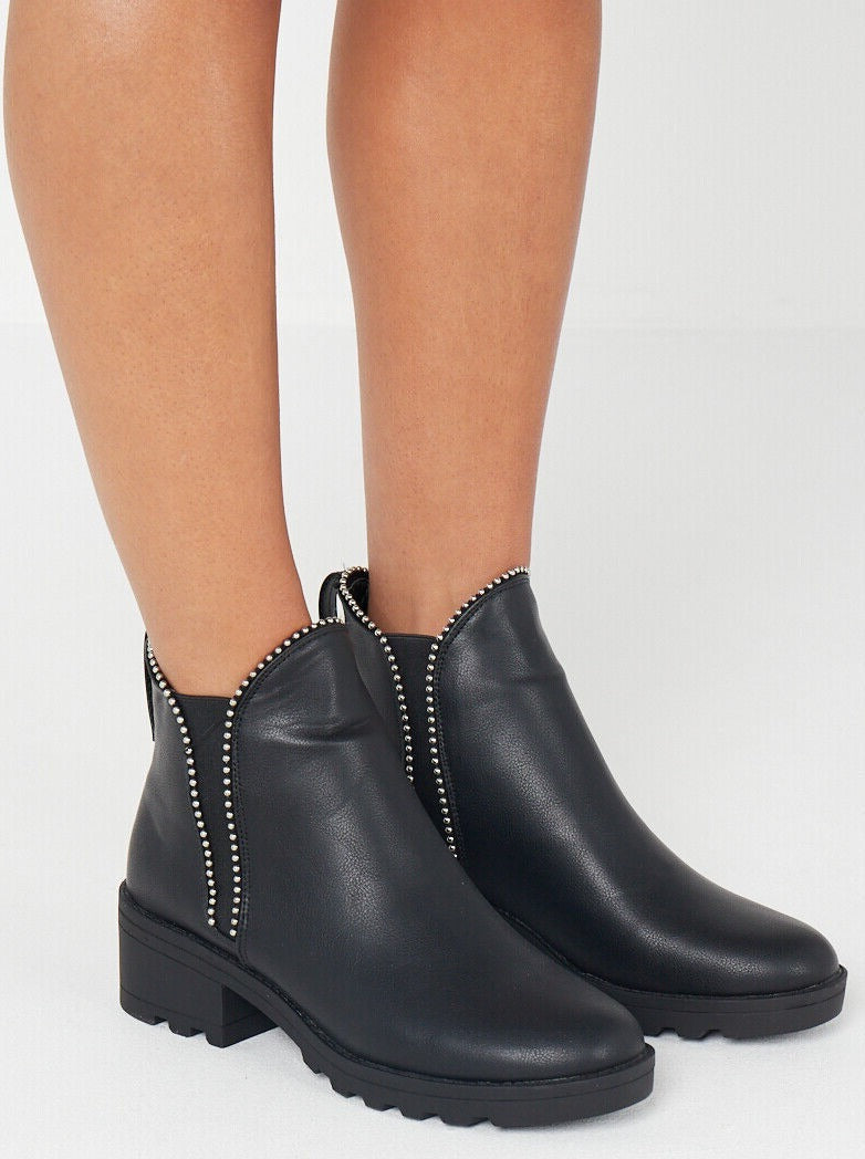 Black Studded Chelsea Ankle Boots FamousFashions.ie