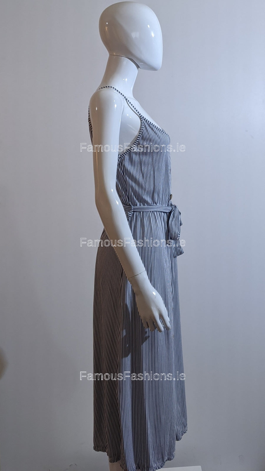 Blue Pinstripe Button Front Dress