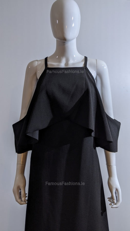 Black Shoulder Cut Layered Sleeve Dress
