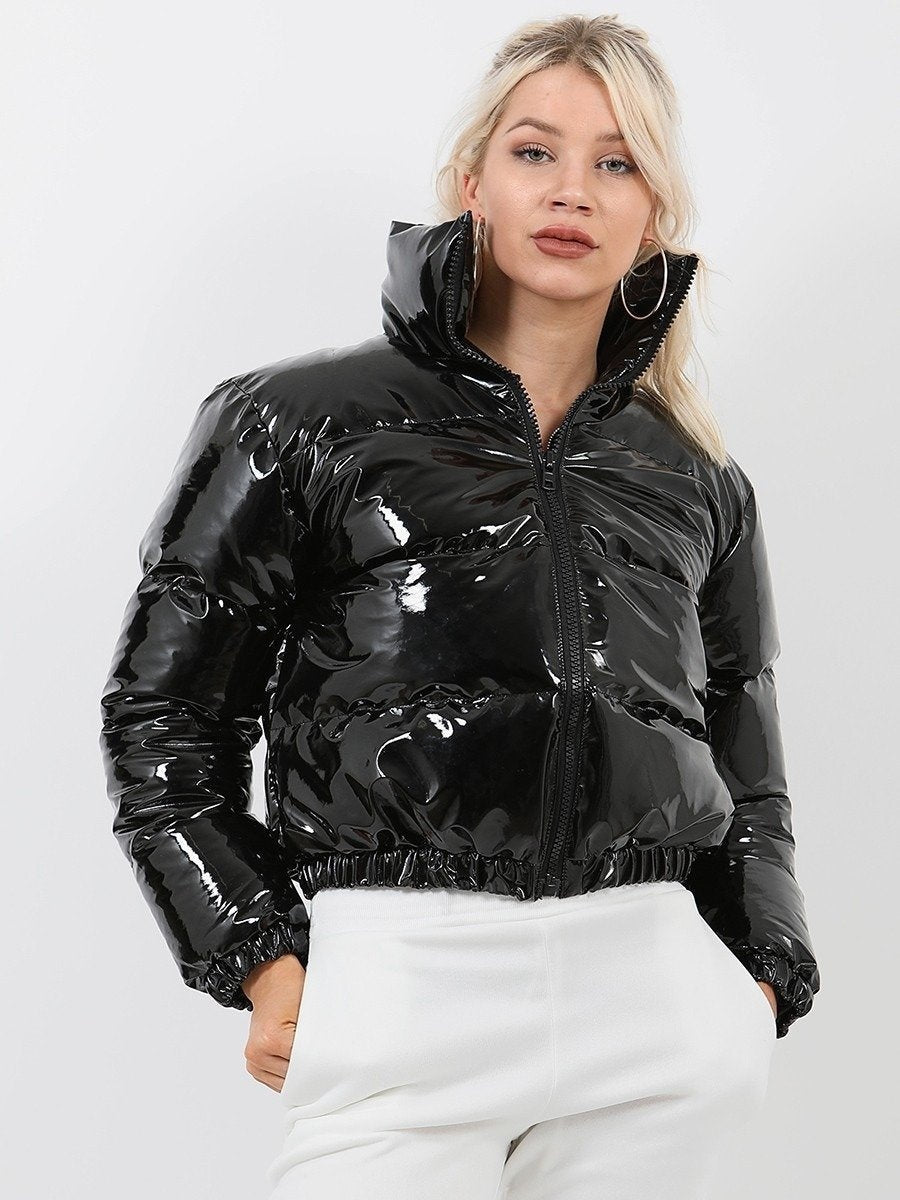 Pink Cropped Puffer High Shine Vinyl Puffer Jacket Size 22 Puffer