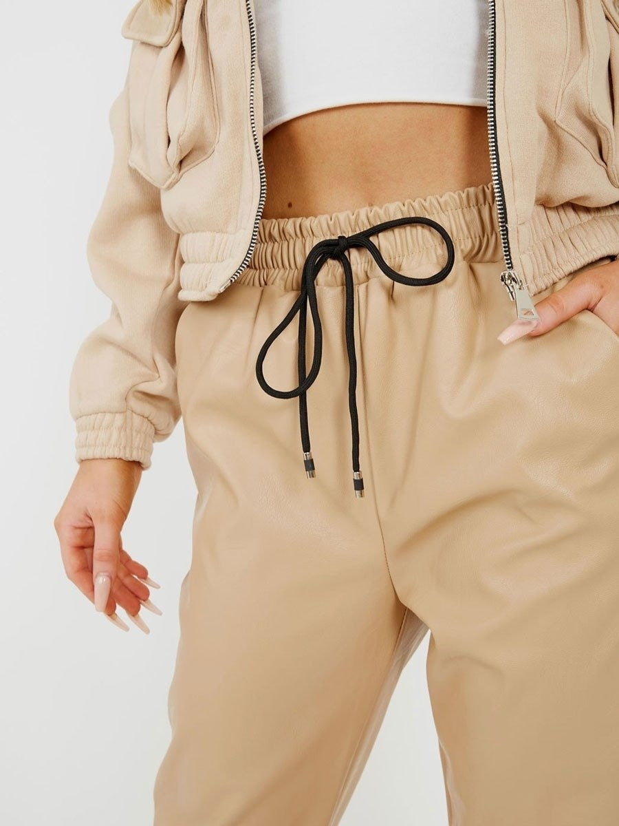 Stone Faux Leather PU Jogger Trouser