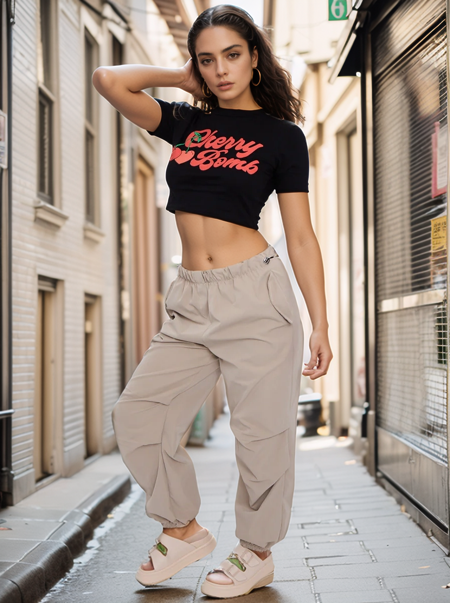 Black Cherry Bomb Graphic Printed Crop Top
