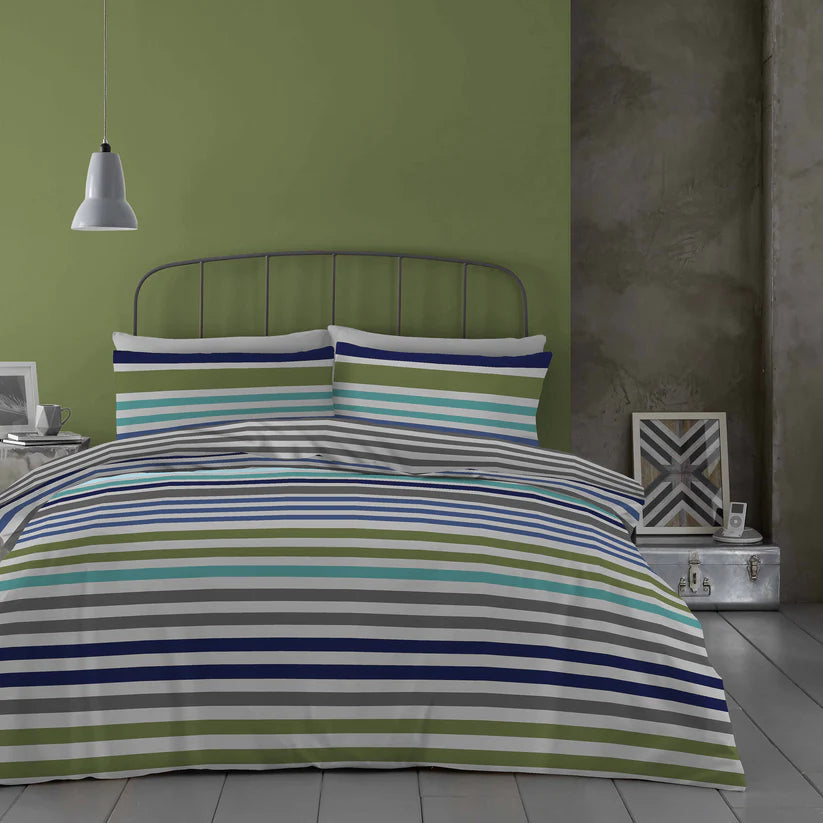 Colourful Modern Striped Reversible King Size Duvet Cover Set