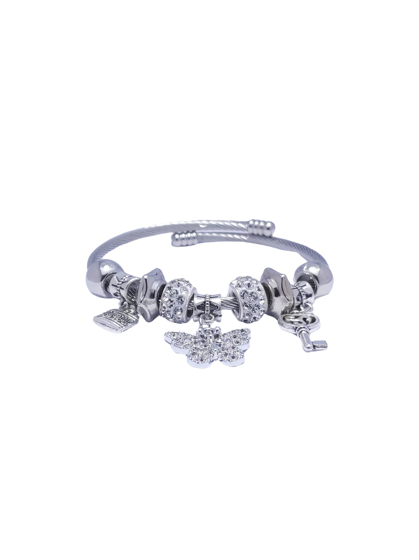 Silver Butterfly Locket Multi Charm Bracelet