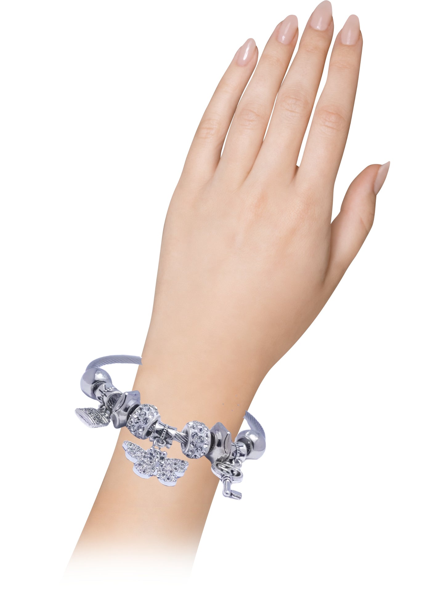 Silver Butterfly Locket Multi Charm Bracelet