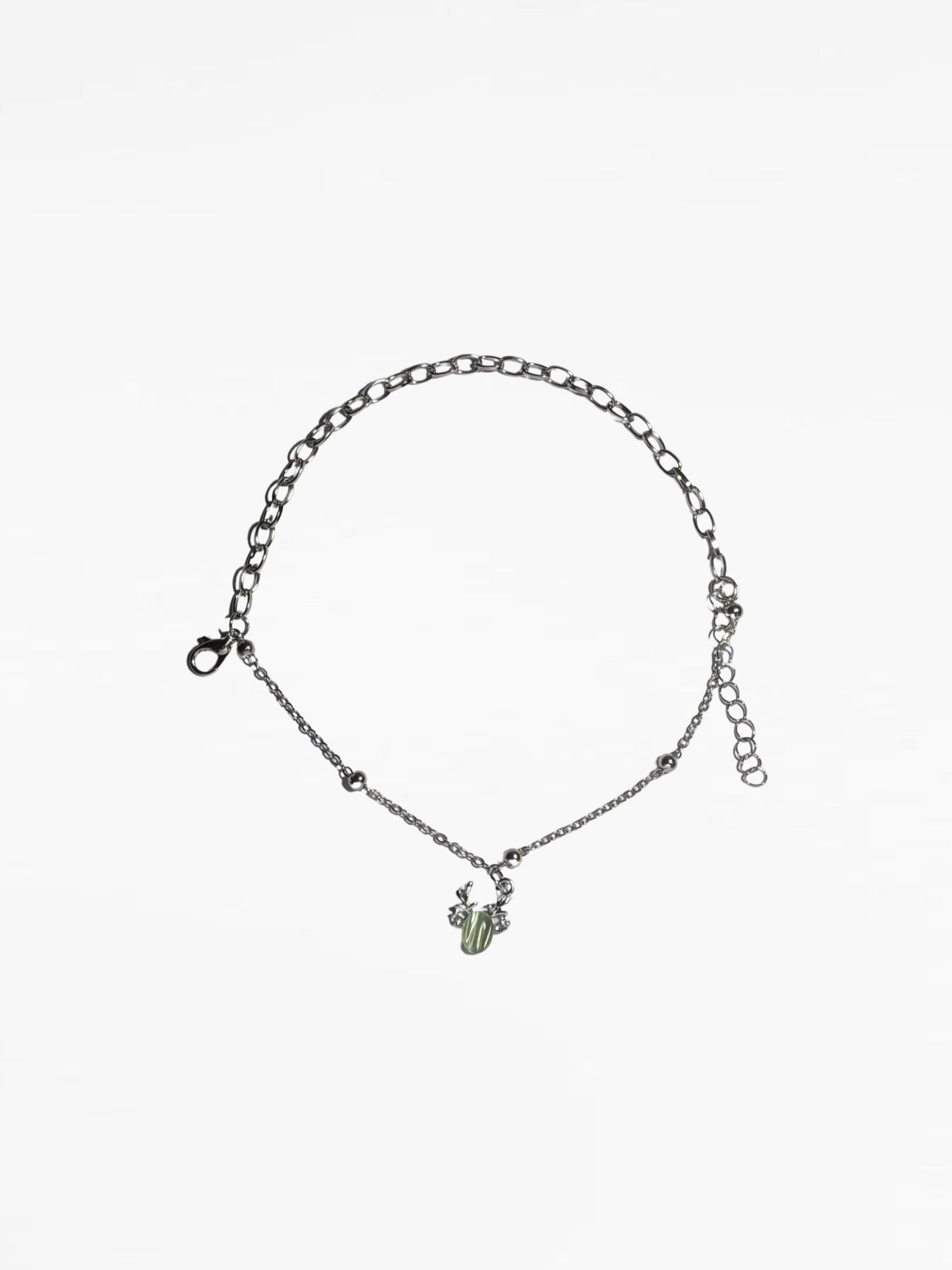 Silver Green Design Charm Link Bracelet