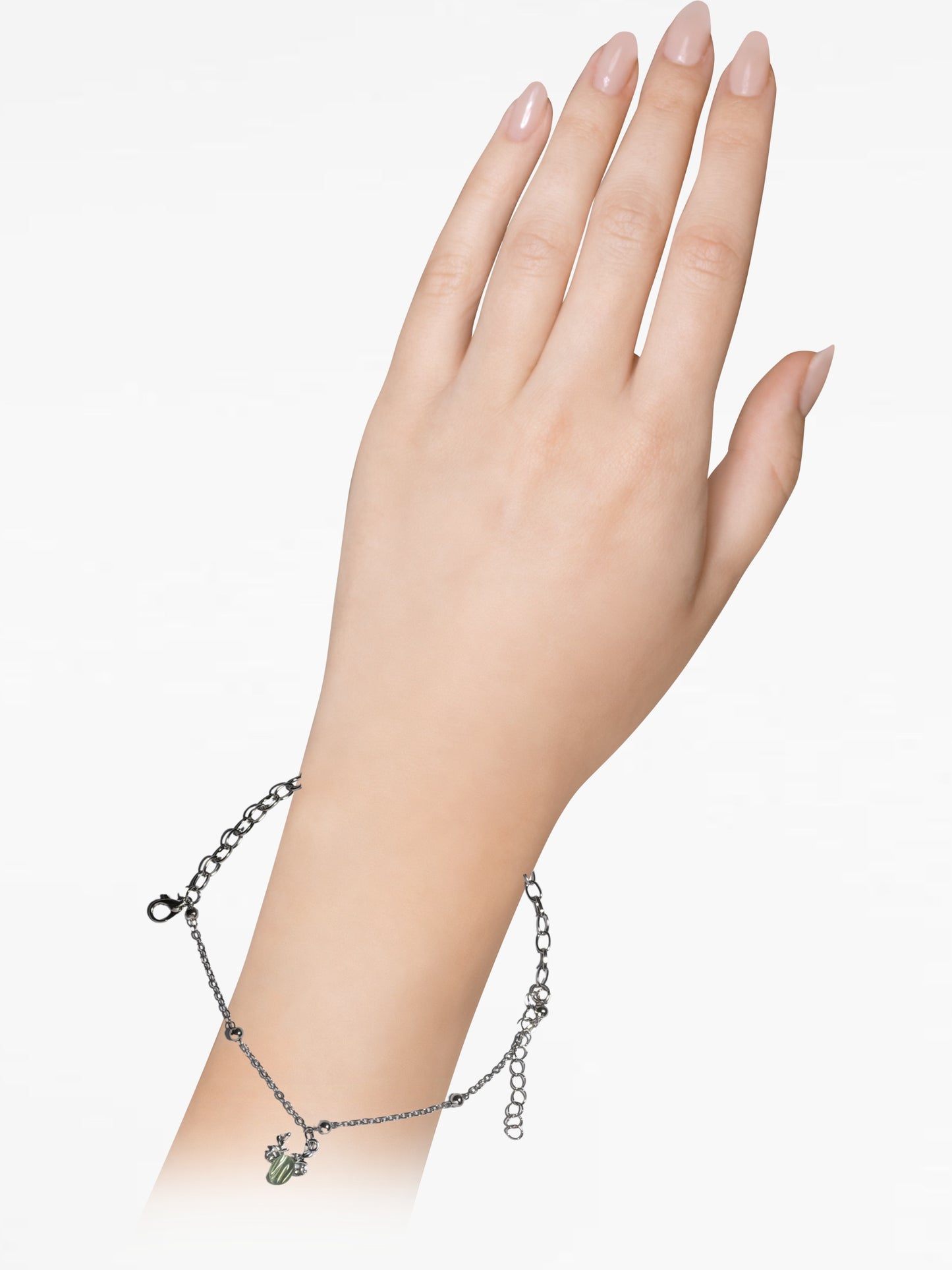 Silver Green Design Charm Link Bracelet