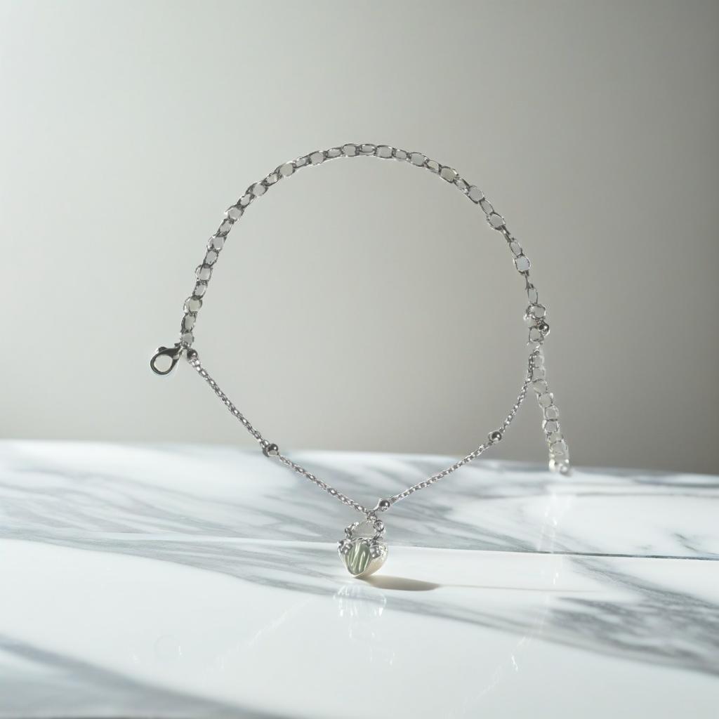 Silver Green Design Charm Link Bracelet
