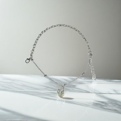 Silver Green Design Charm Link Bracelet
