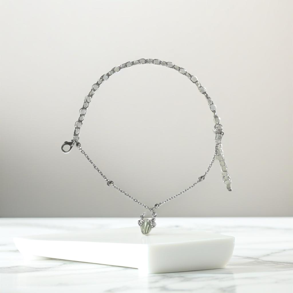 Silver Green Design Charm Link Bracelet