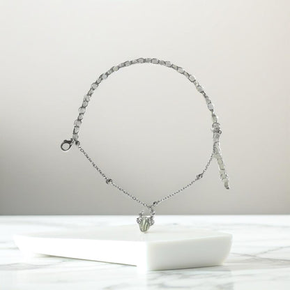 Silver Green Design Charm Link Bracelet