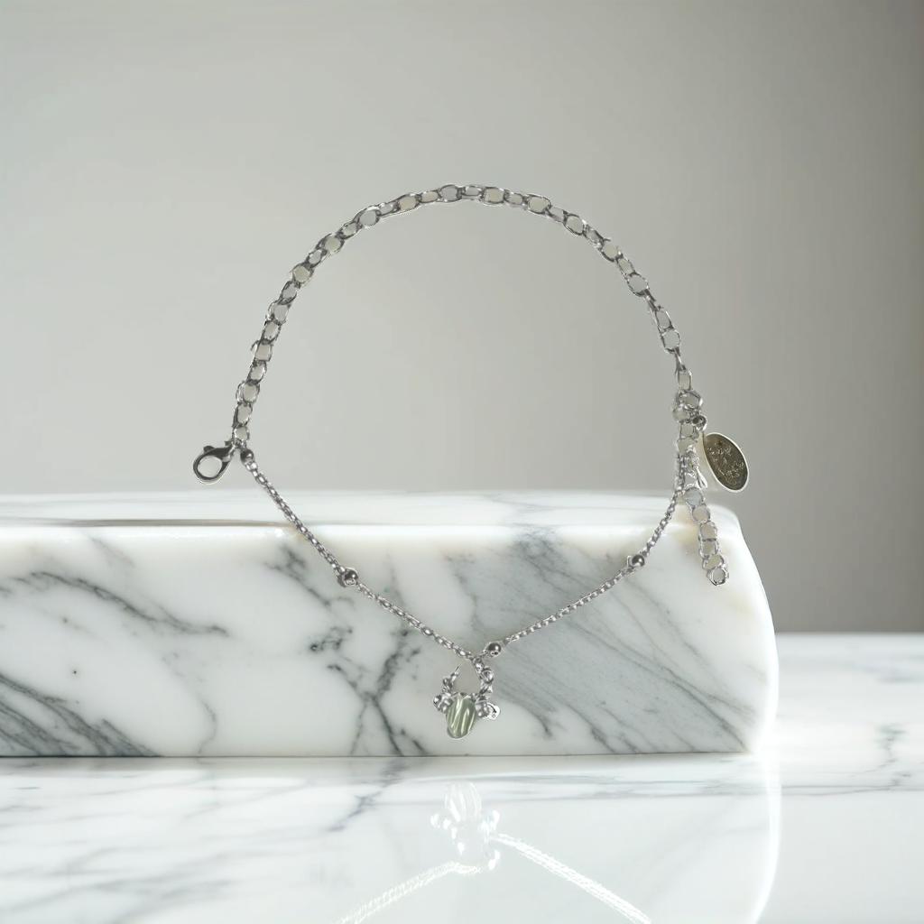 Silver Green Design Charm Link Bracelet