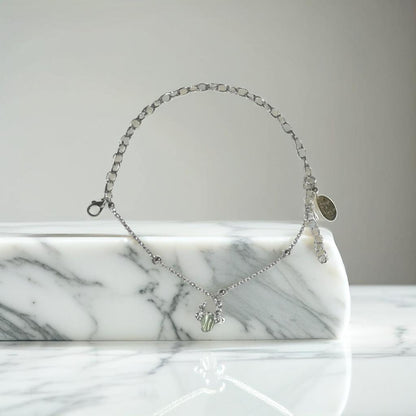 Silver Green Design Charm Link Bracelet