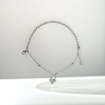 Silver Green Design Charm Link Bracelet