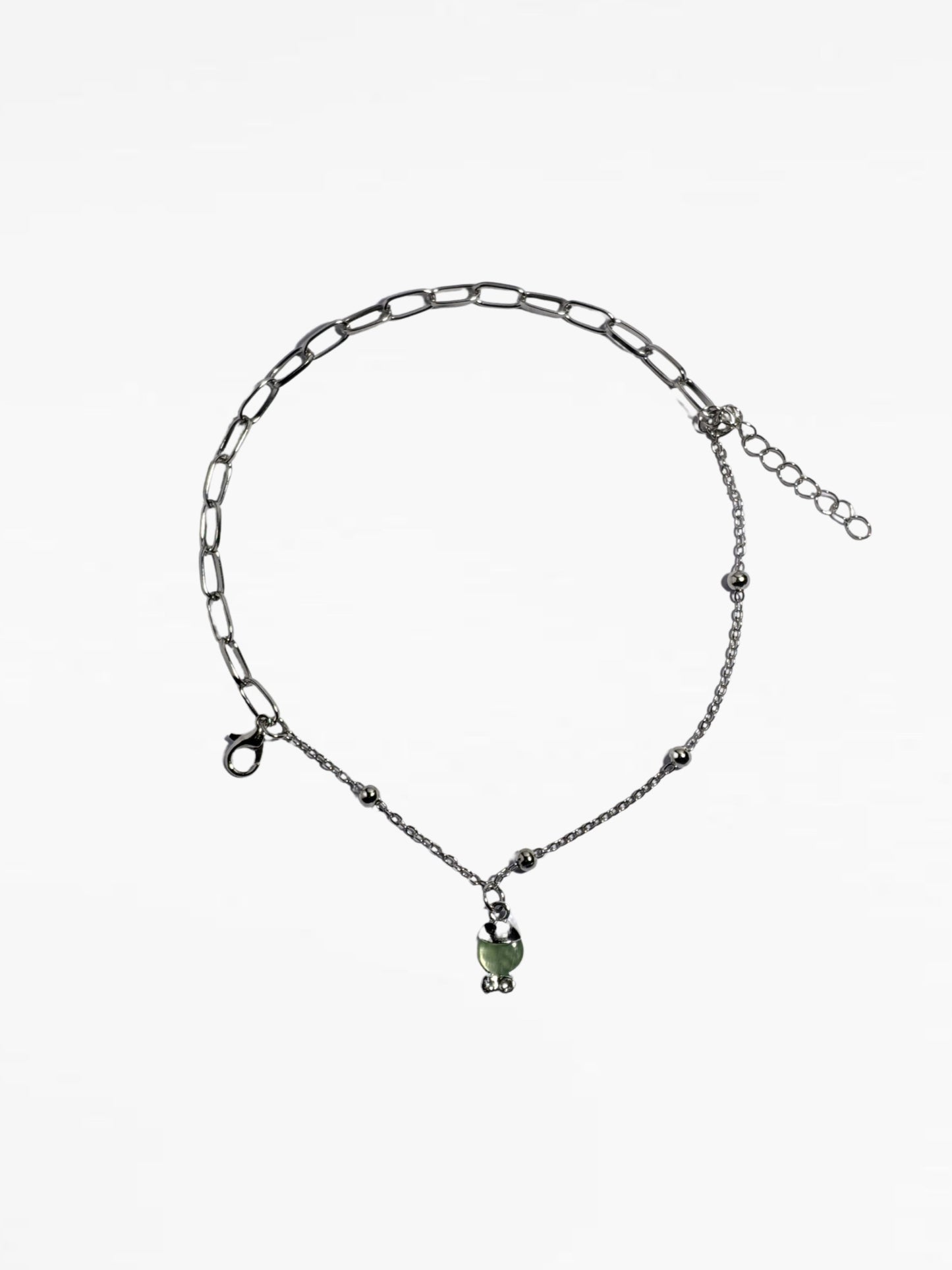 Silver Green Round Charm Link Bracelet