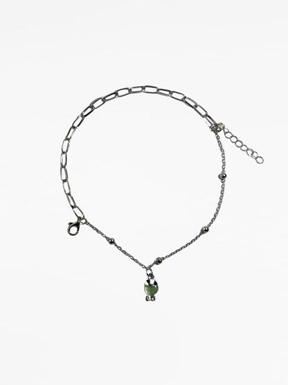 Silver Green Round Charm Link Bracelet