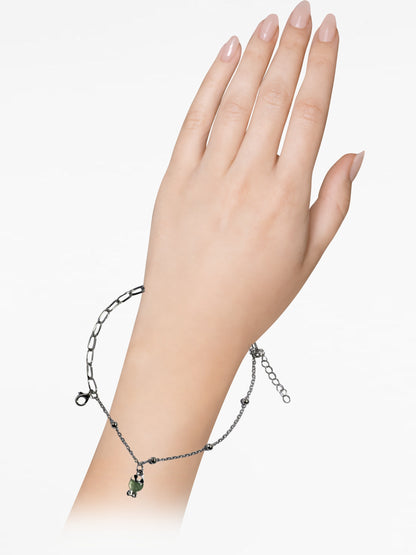 Silver Green Round Charm Link Bracelet