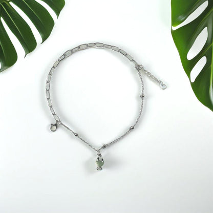 Silver Green Round Charm Link Bracelet