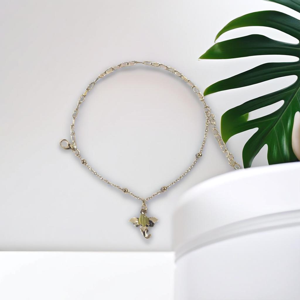 Gold Elephant Yellow Charm Chain Link Bracelet