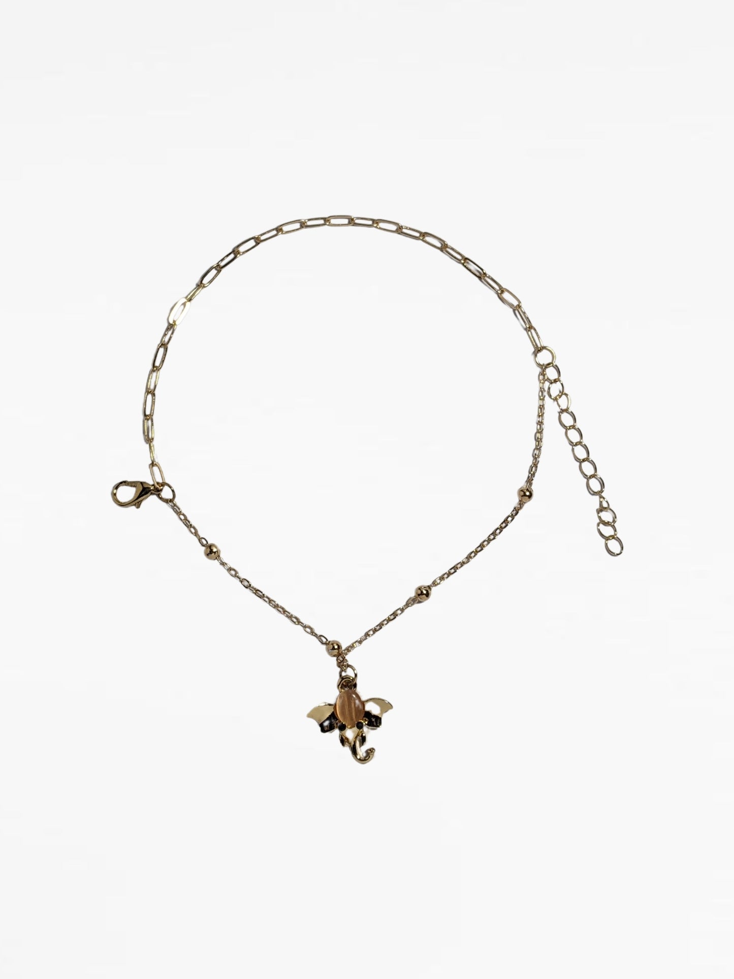 Gold Elephant Orange Charm Chain Link Bracelet