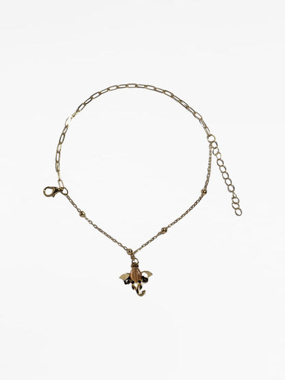 Gold Elephant Orange Charm Chain Link Bracelet