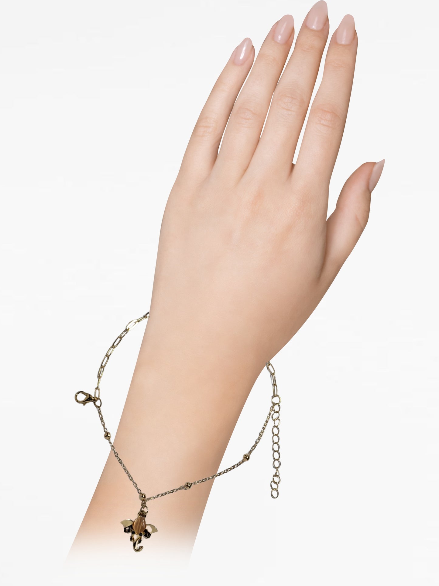 Gold Elephant Orange Charm Chain Link Bracelet