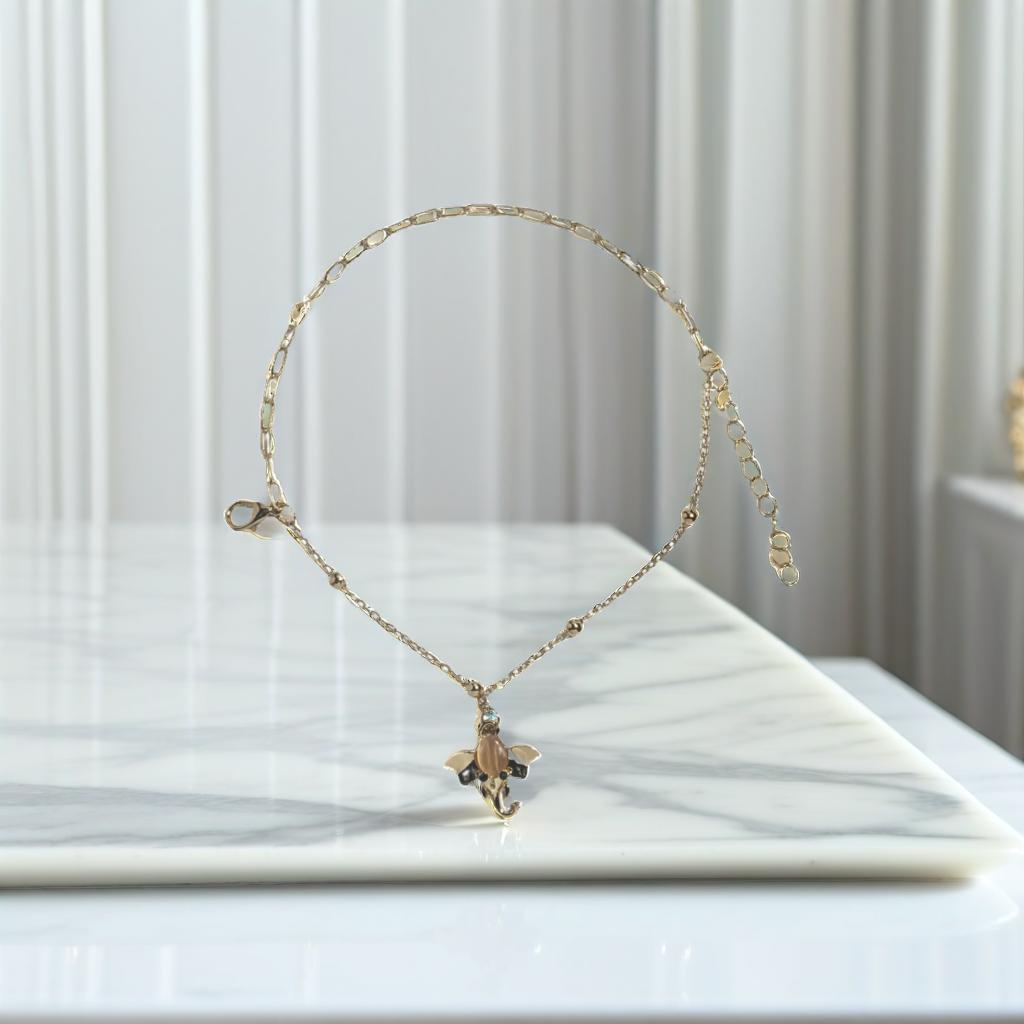 Gold Elephant Orange Charm Chain Link Bracelet