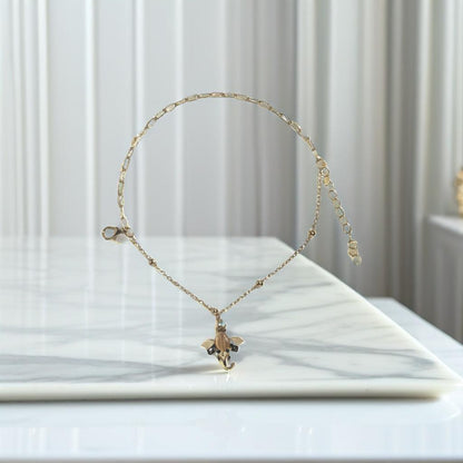 Gold Elephant Orange Charm Chain Link Bracelet