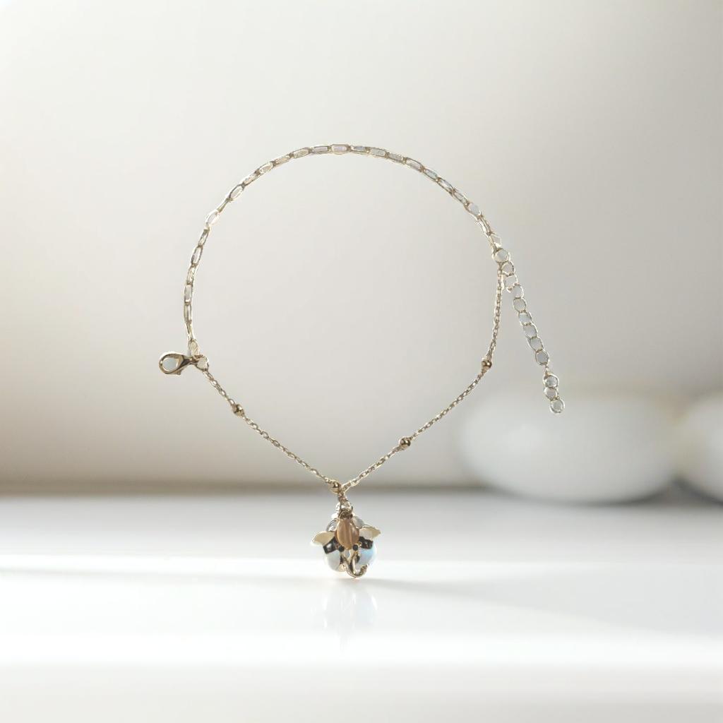 Gold Elephant Orange Charm Chain Link Bracelet