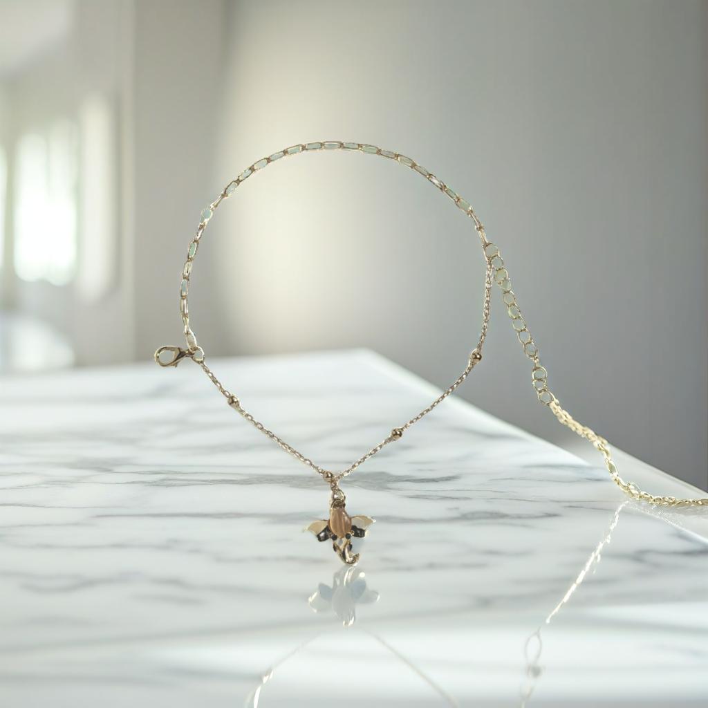 Gold Elephant Orange Charm Chain Link Bracelet