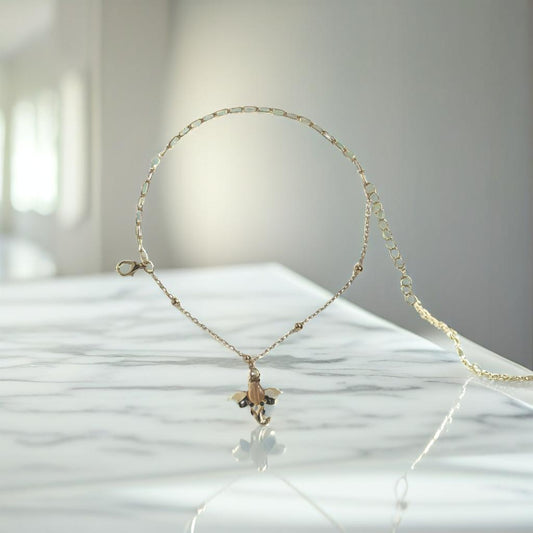Gold Elephant Orange Charm Chain Link Bracelet