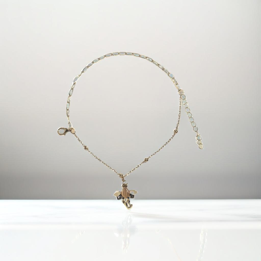 Gold Elephant Orange Charm Chain Link Bracelet